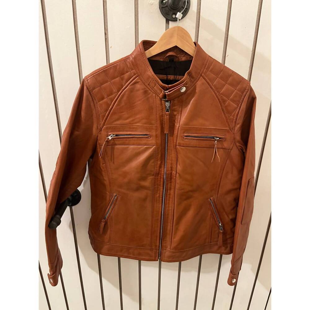 NEW DECRUM women's diamond leather jacket in tan brown
